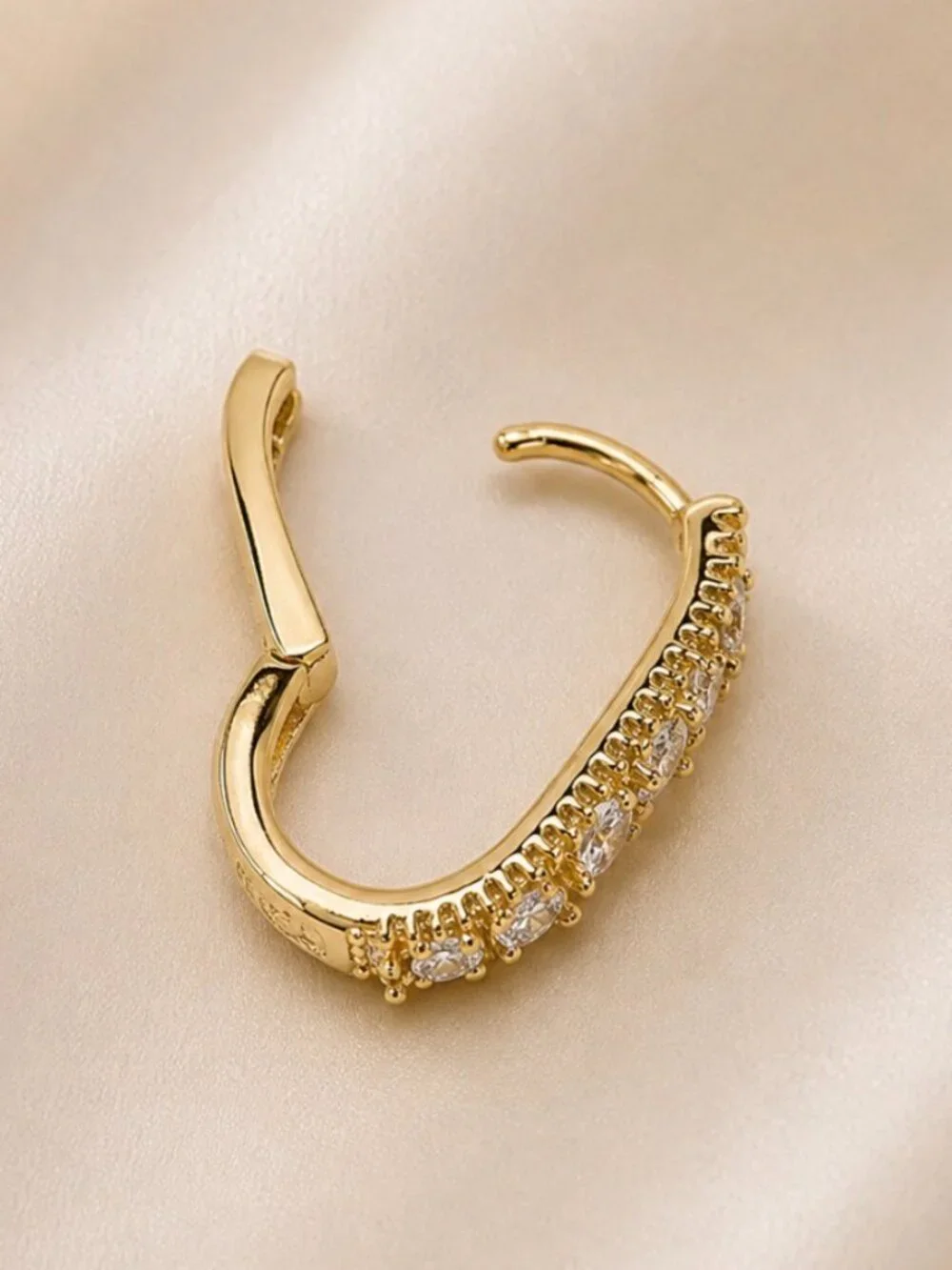 Pave Oval Huggie Hoop Earrings-14K Gold Plated -CZ Statement Earrings- Brand New